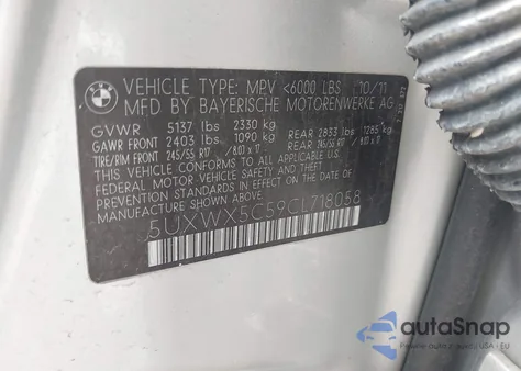 2012 BMW X3 xDrive28I z USA, uszkodzony, nr VIN 5UXWX5C59CL718058